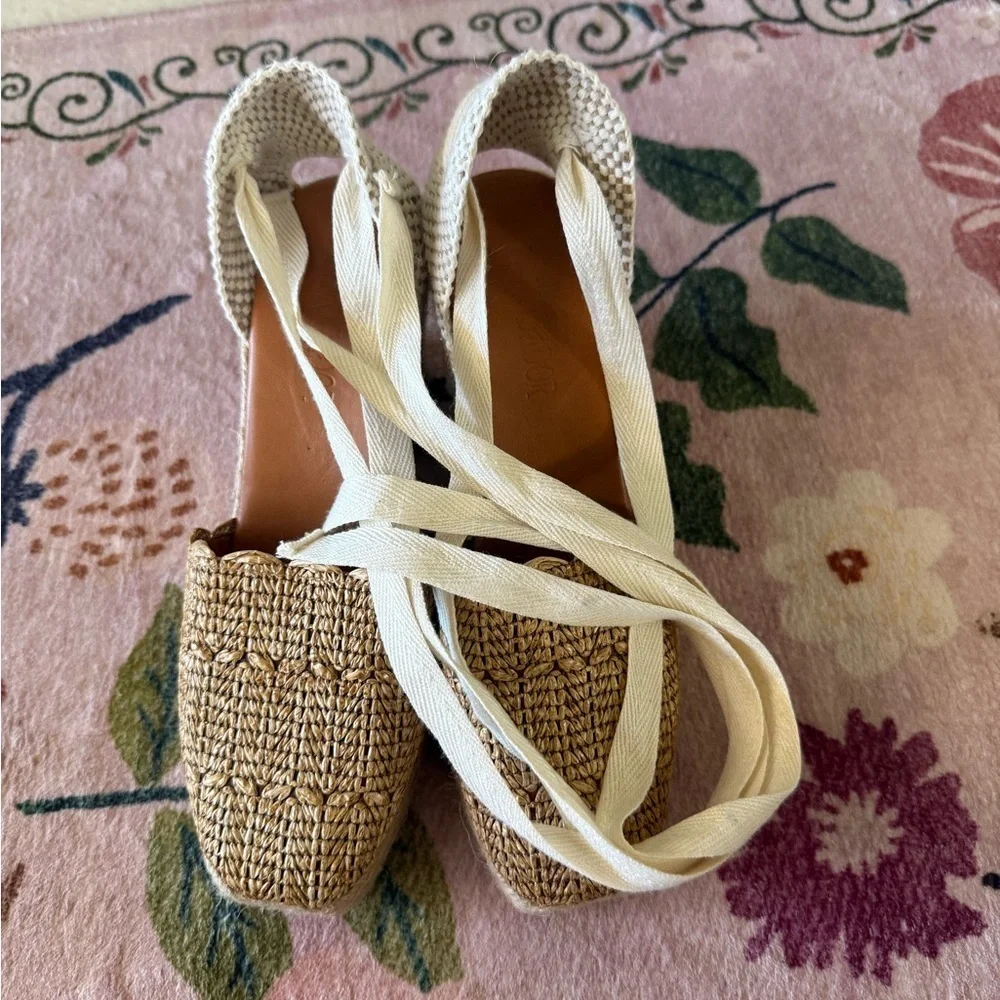 Modatrova Stilvi Raffia Espadrille Wedges Ankle Tie Natural EU 38